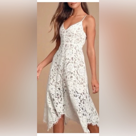 Lulus Dresses & Skirts - Lulu's White Lace Spaghetti-Strap Midi Dress